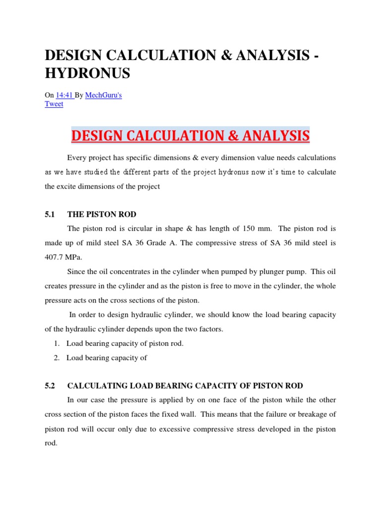 Design Calculation Hydraulic Jack Piston Mechanical Engineering