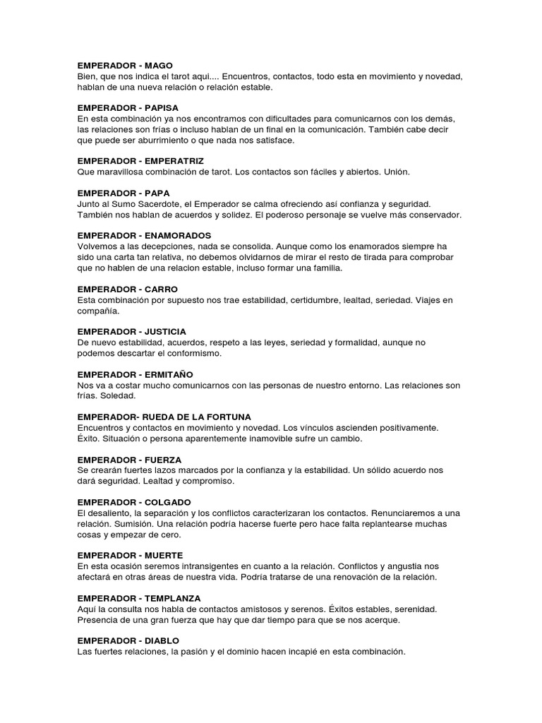 El Diablo Y El Emperador Tarot EMPERADOR Combinaciones | PDF | Emperador | Amor