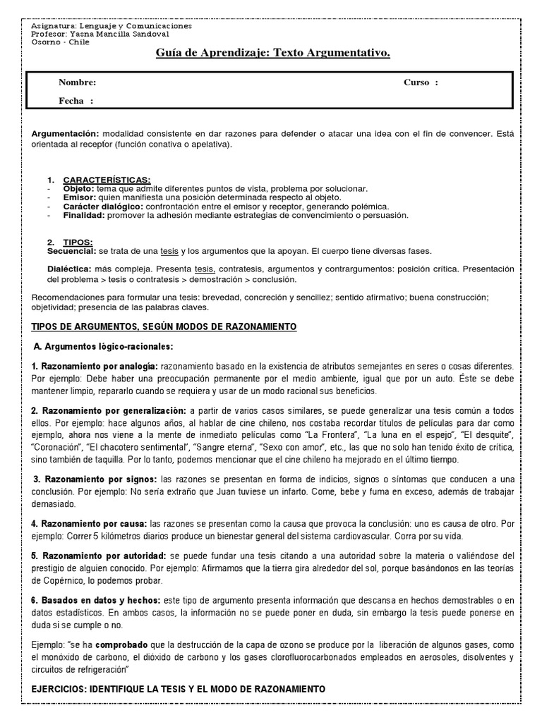 Guia Aprendizaje Texto Argumentativo (Modos de Razonamiento y Falacias ...