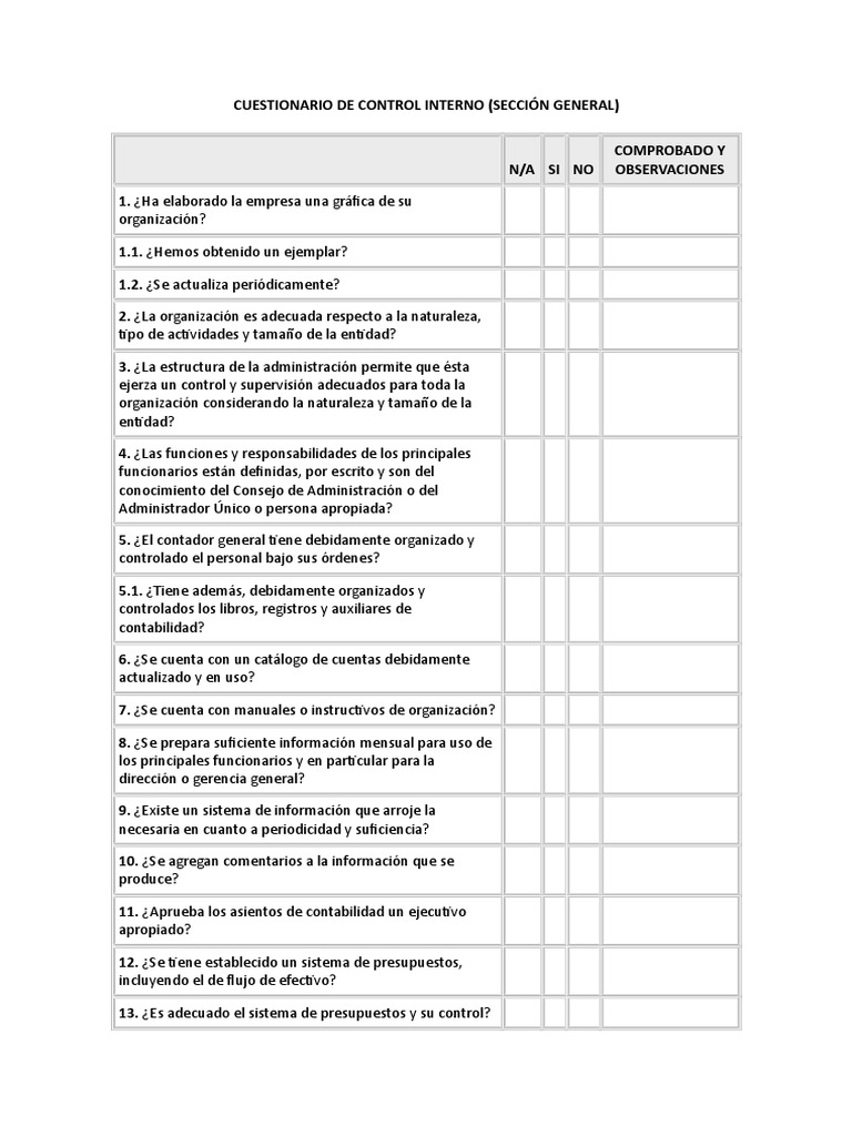 Cuestionario de Control Interno Empresarial | PDF | Contabilidad ...