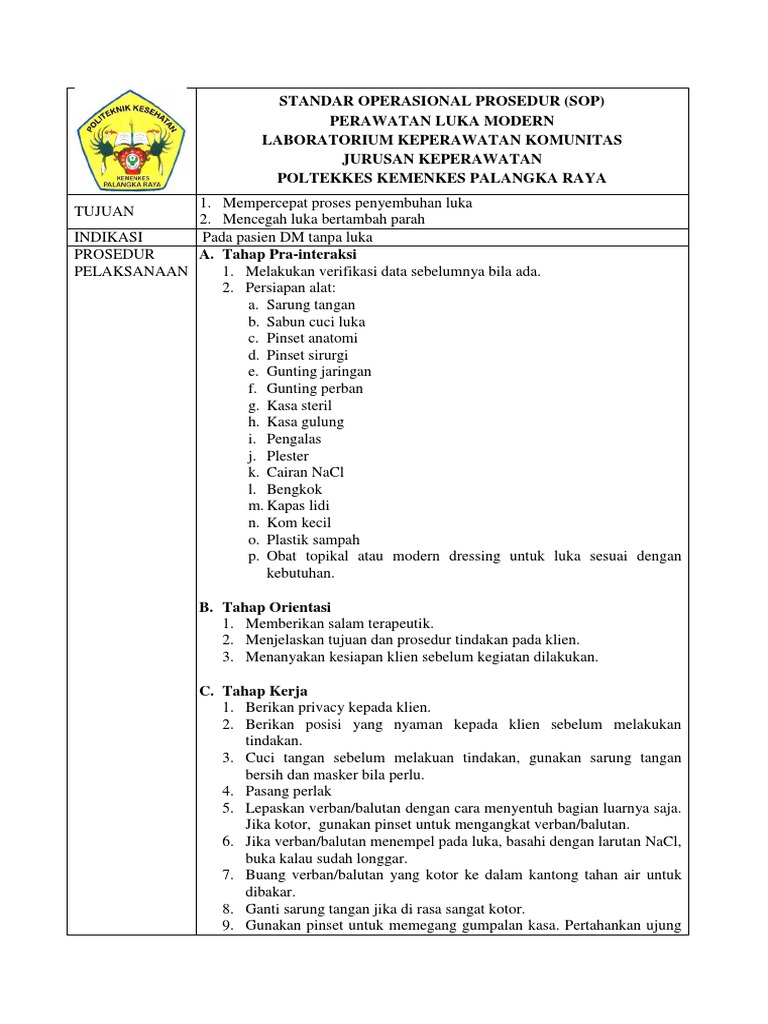 Standar Operasional Prosedur Perawatan Luka Modern