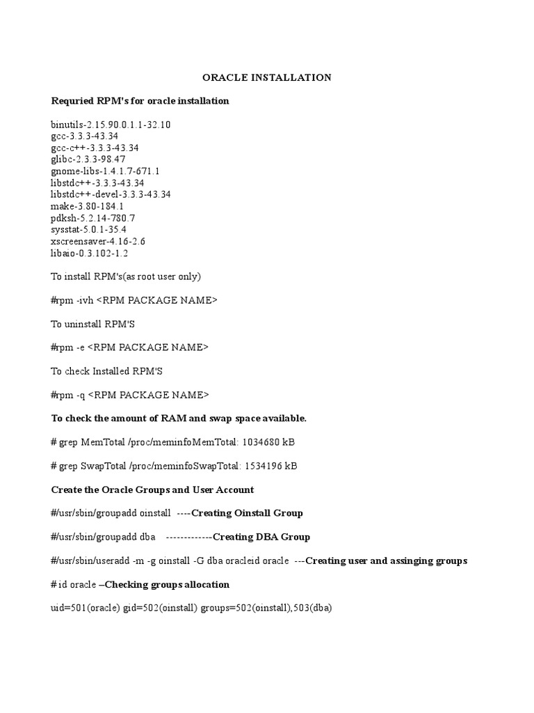 Oracle Installation On Linux