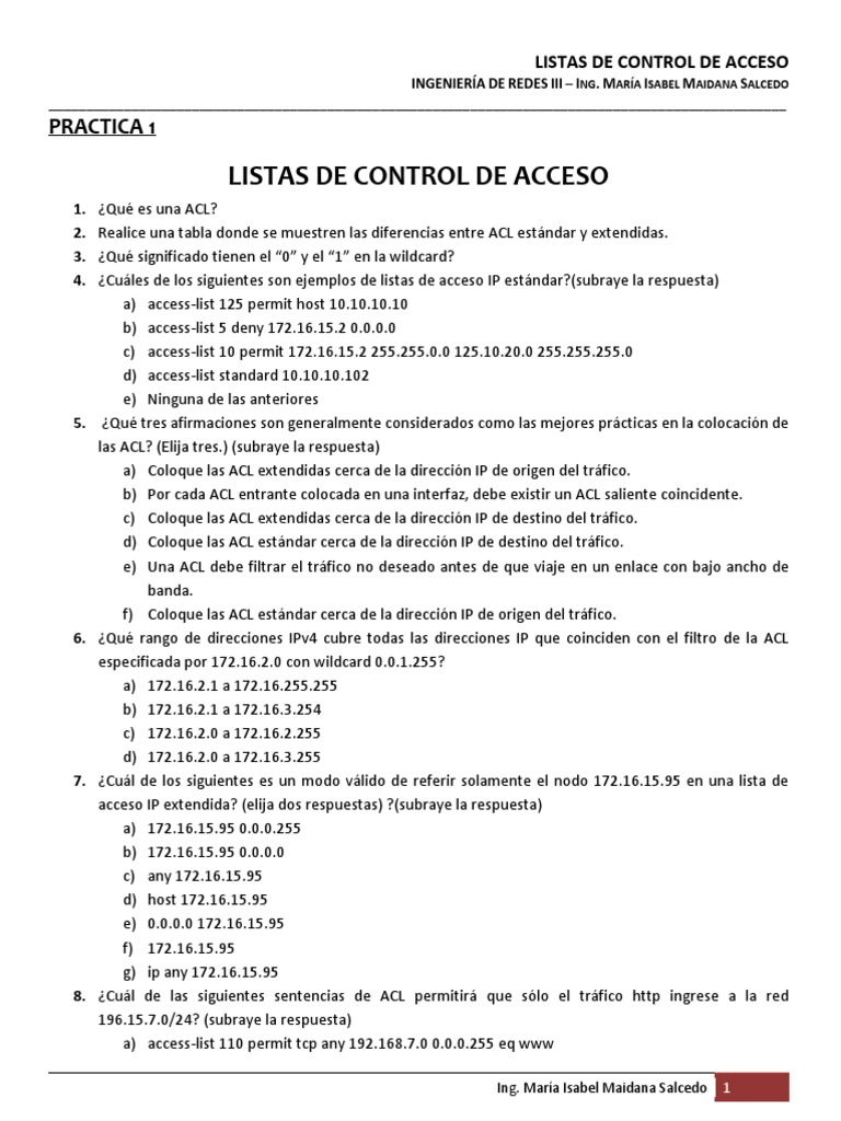 Practica 1 Listas de Control de Acceso I 18 Descargar gratis PDF