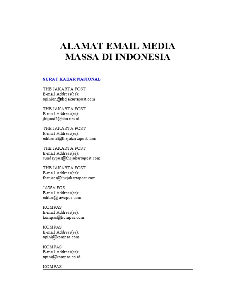 Email Addresses of Indonesian Media | PDF | Java | Periodicals