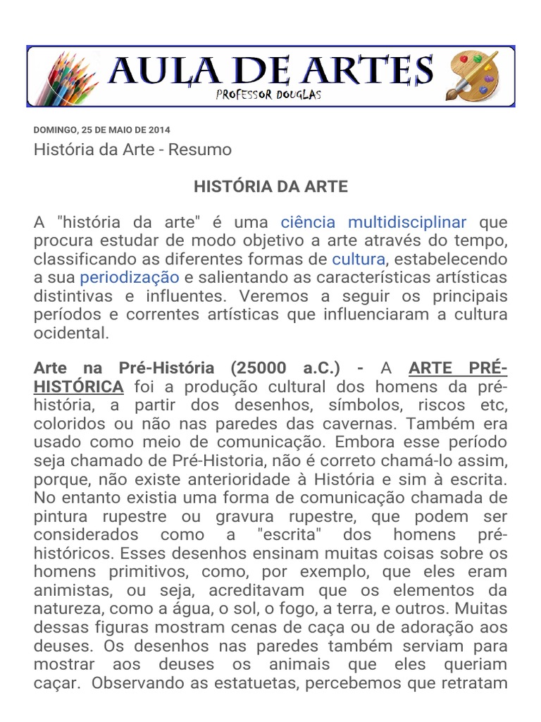 Aula de Artes - Professor Douglas - História Da Arte - Resumo | PDF ...