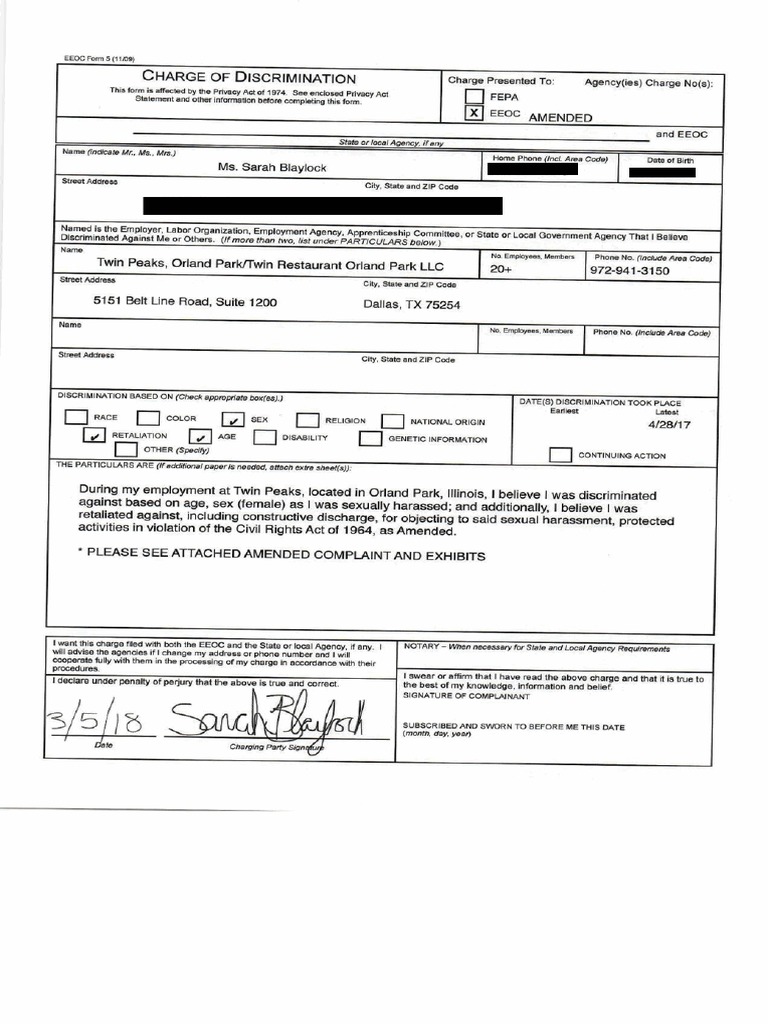Twin Peaks EEOC Complaint and Exhibits | PDF