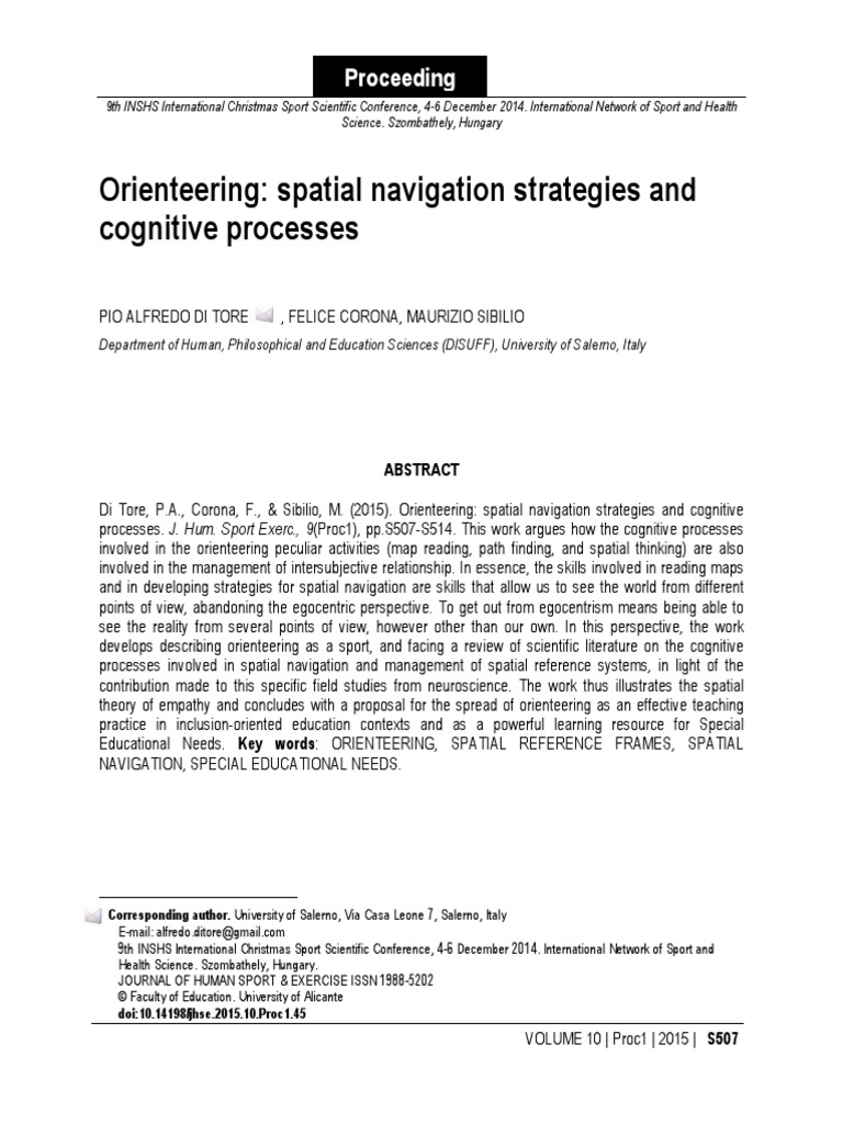 Orienteering: Spatial Navigation Strategies and Cognitive Processes ...