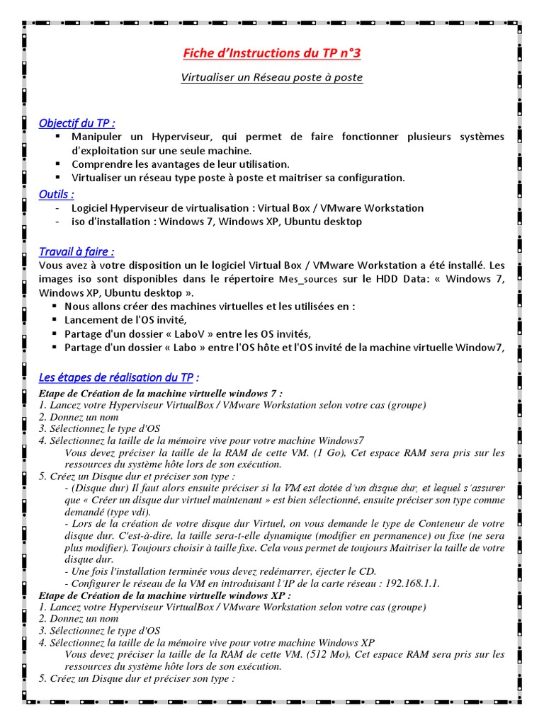 Fiche d’Instructions Du TP  VMware  Machine virtuelle
