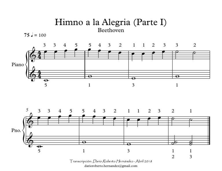 Himno A La Alegría Piano Fácil Partitura Completa