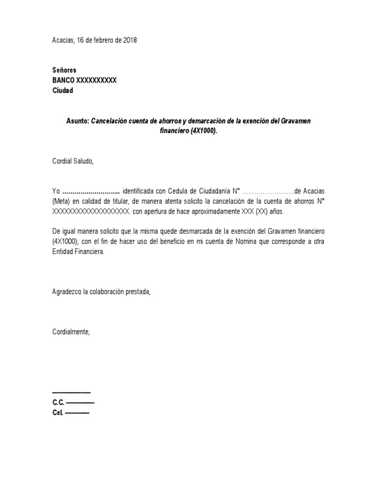 Carta para Solicitud Retiro 4 1000 PDF Dinero Bancario