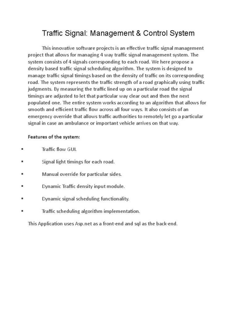 Traffic Signal Management System | PDF | Technology & Engineering