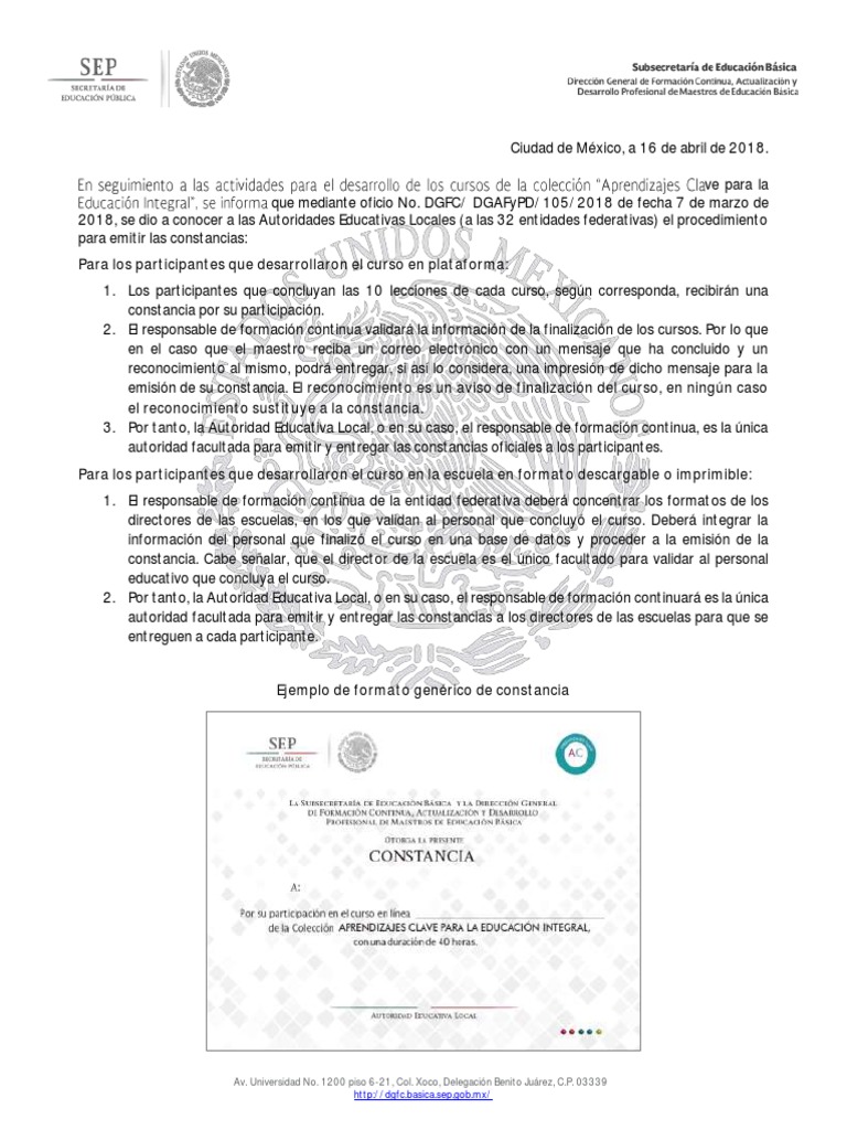 Constancia Cursos Aprendizajes Clave