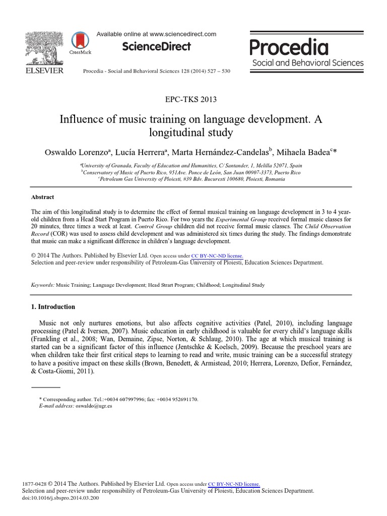 Influence of Music Training On Language Development. A Longitudinal ...