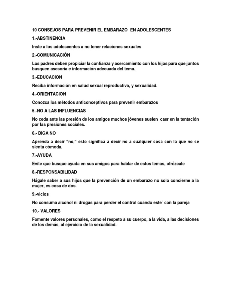 10 Consejos para Prevenir El Embarazo en Adolescentes | PDF | Embarazo en  la adolescencia | El embarazo