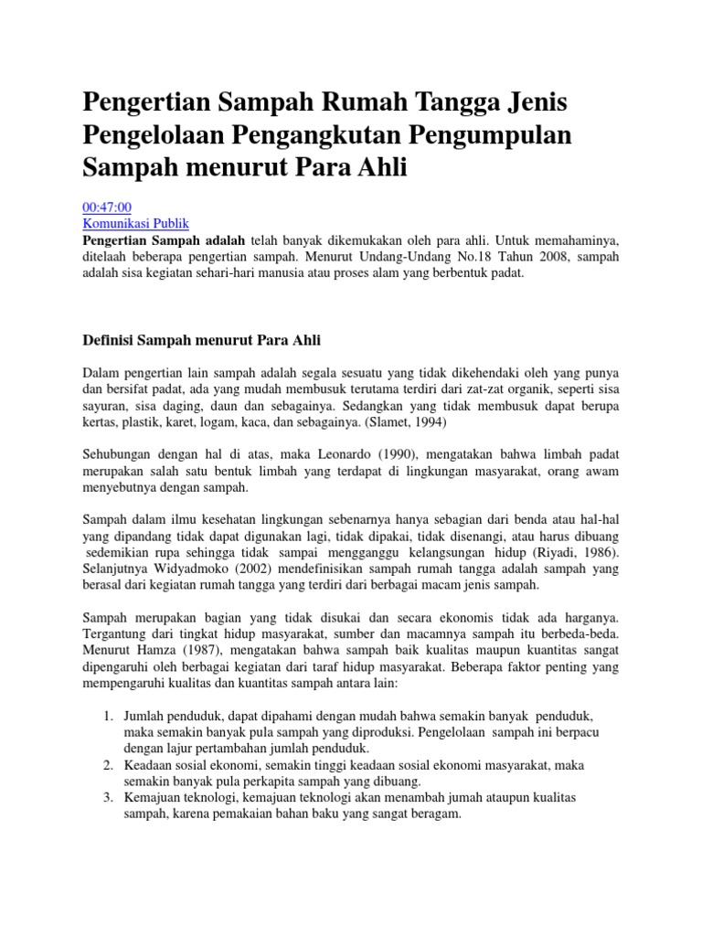 Pengertian Sampah Rumah Tangga Pdf
