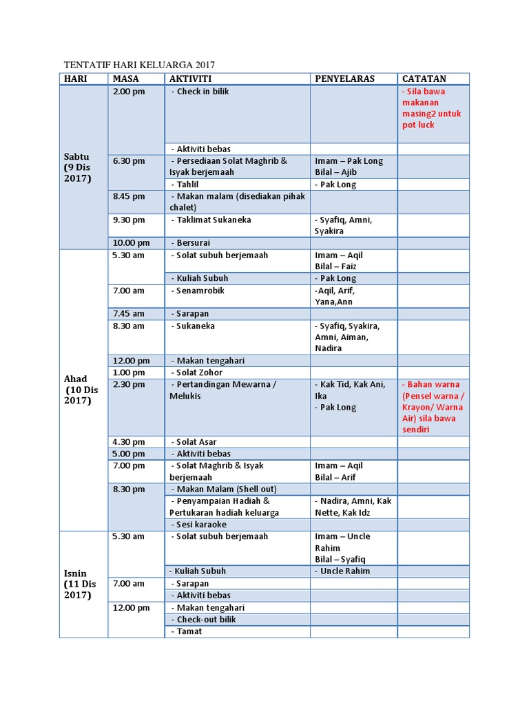 Tentatif Family Day Pdf