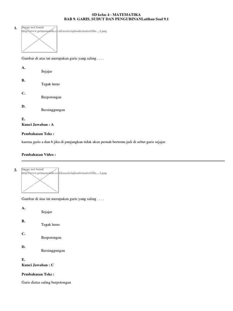 Soal Matematika Kelas 4: Garis dan Sudut | PDF | Metode & Bahan Ajar