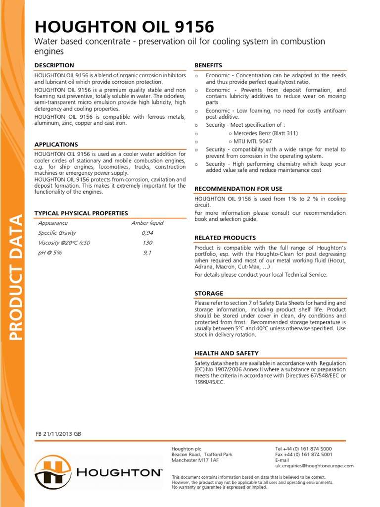 Ficha Técnica Houghton Oil 9156 Corrosion Oil
