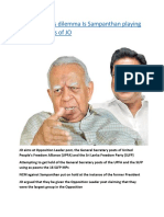 Sampanthan's Dilemma Is Sampanthan Playing Into The Hands of JO