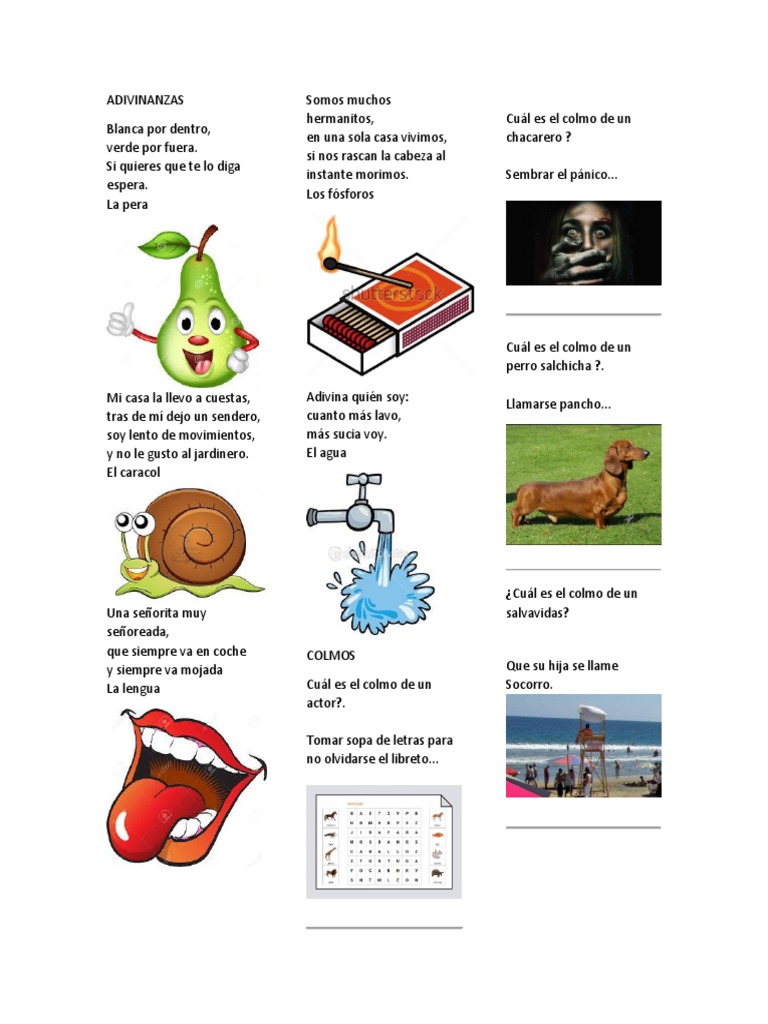 Adivinanzas, Colmos, Trabalenguas, Refranes