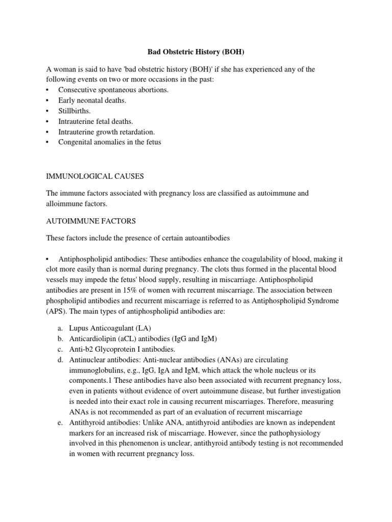 Bad Obstetric History PDF Miscarriage Epidemiology