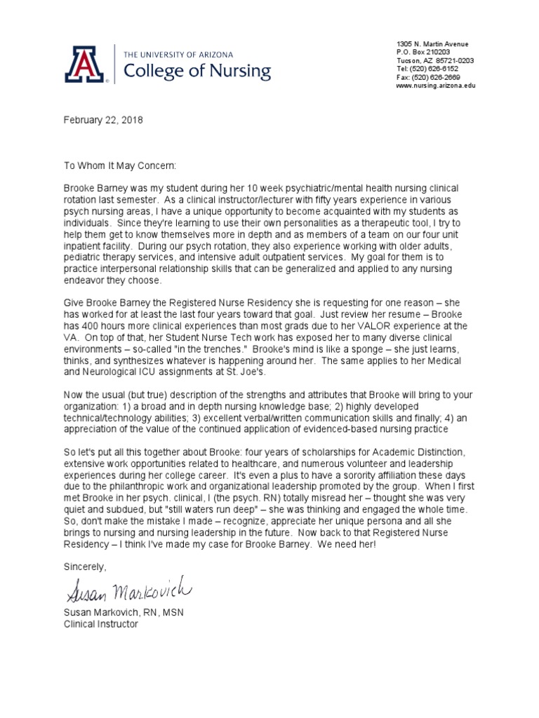 Letter of Recommendation 1 | PDF | Nursing | Leadership