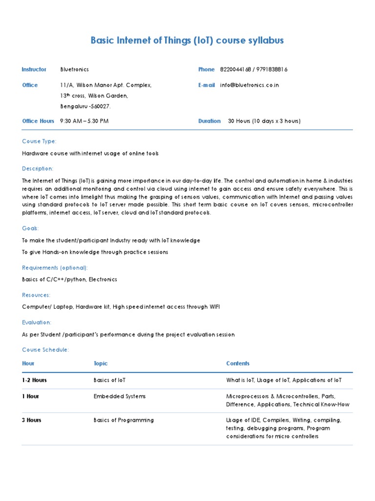 Basic IoT Course Syllabus Overview | PDF | Internet Of Things | Arduino