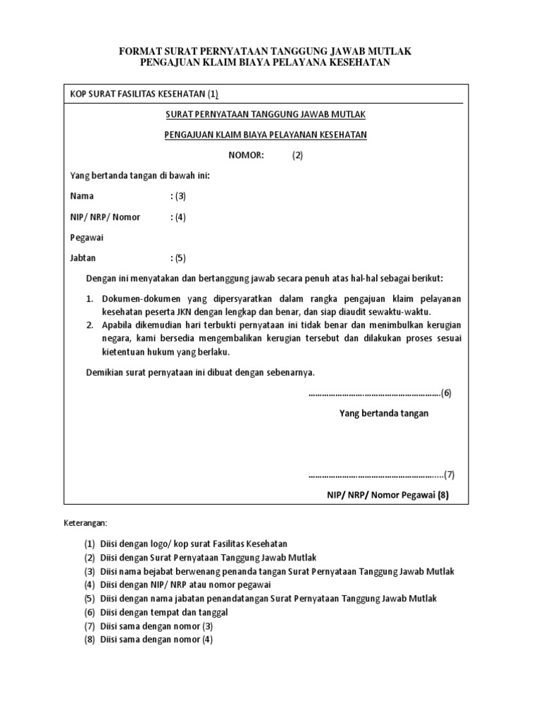 Format Surat Pernyataan Tanggung Jawab Mutlak