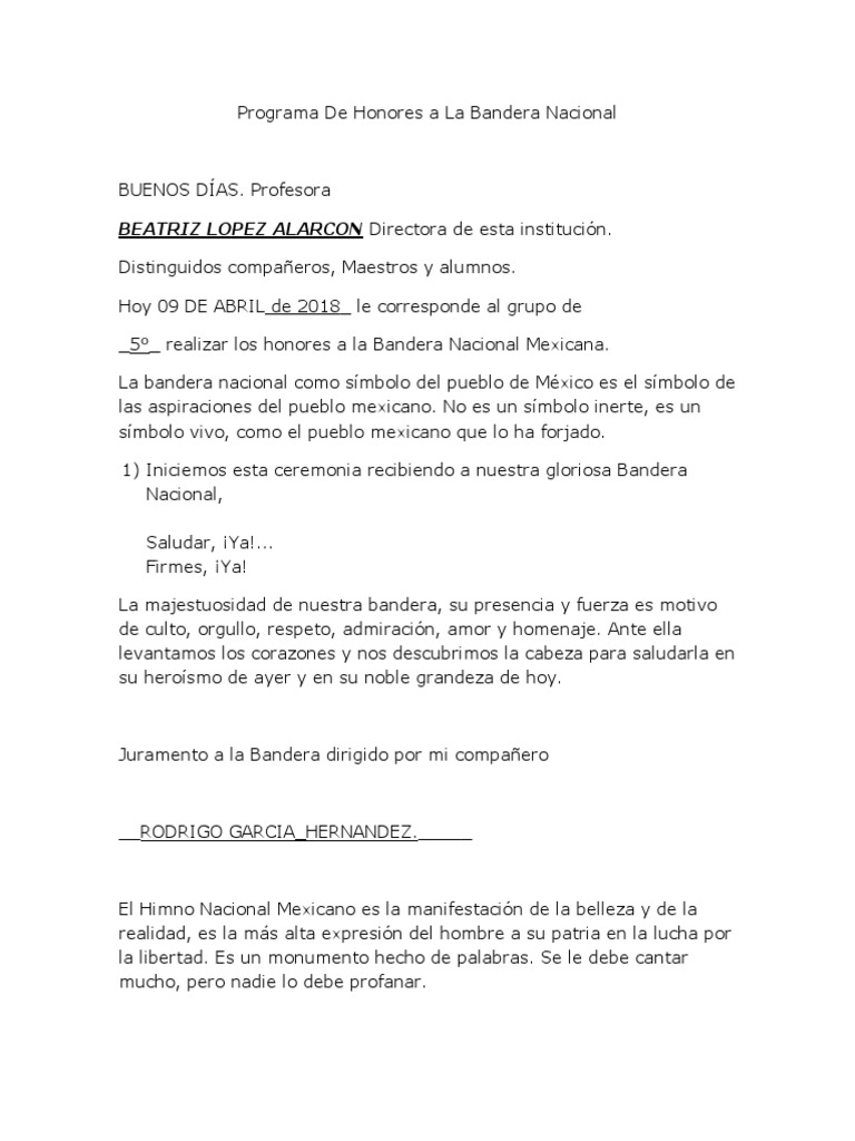 Programa de Honores A La Bandera Nacional PDF México Ciudad de México