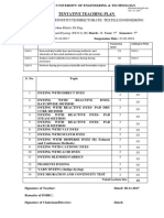 Tentative Teaching Plan: Department/Institute/Directorate: Textile Engineering