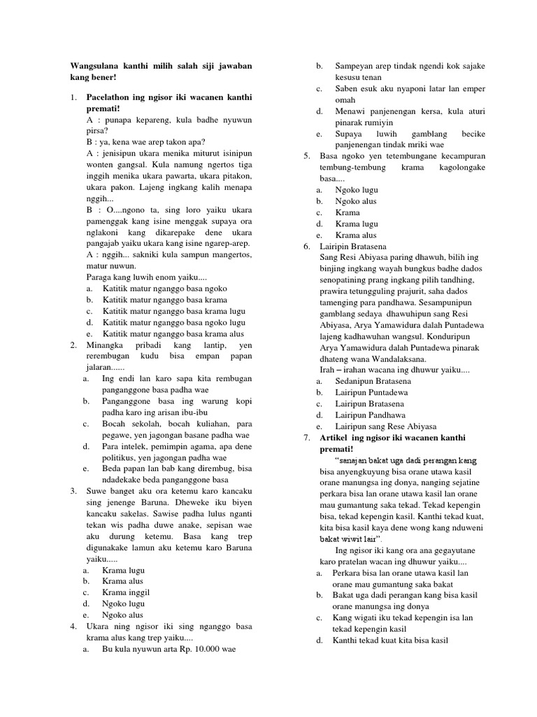 Lat Soal Bahasa Jawa Kls Xii 2017