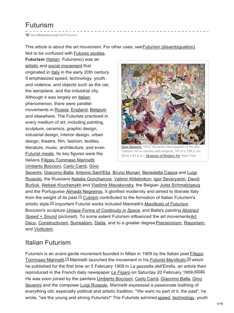 En Wikipedia Org Futurism Pdf Modernism Movements