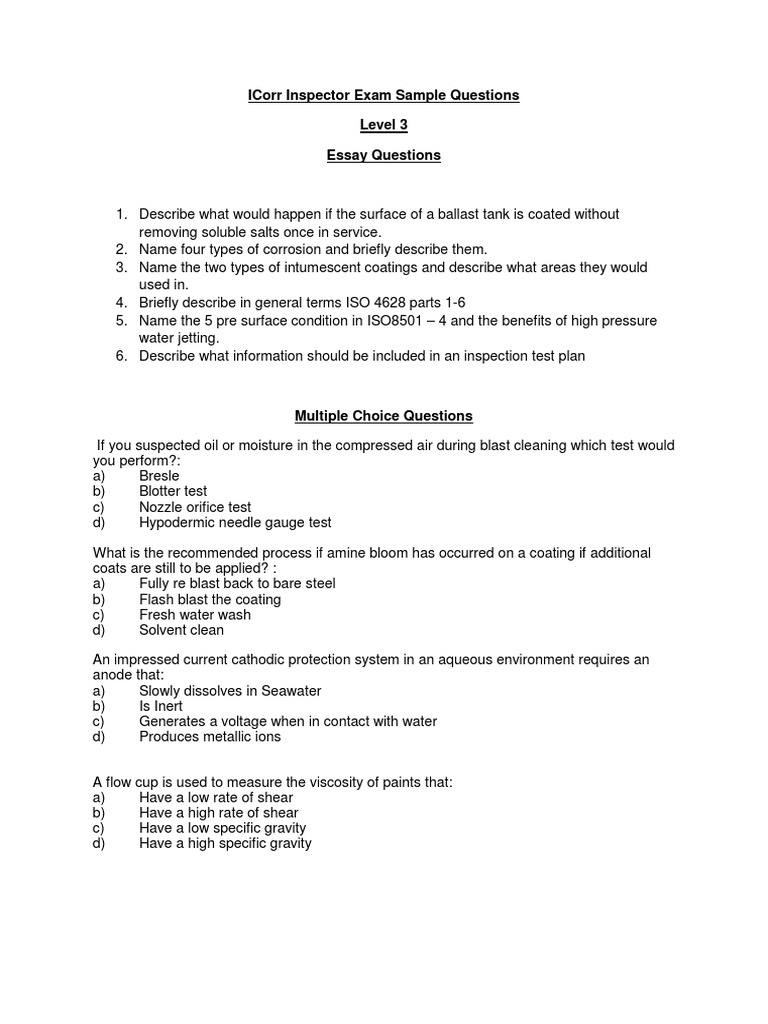 i Corr Inspector Exam Sample Questions Level 3