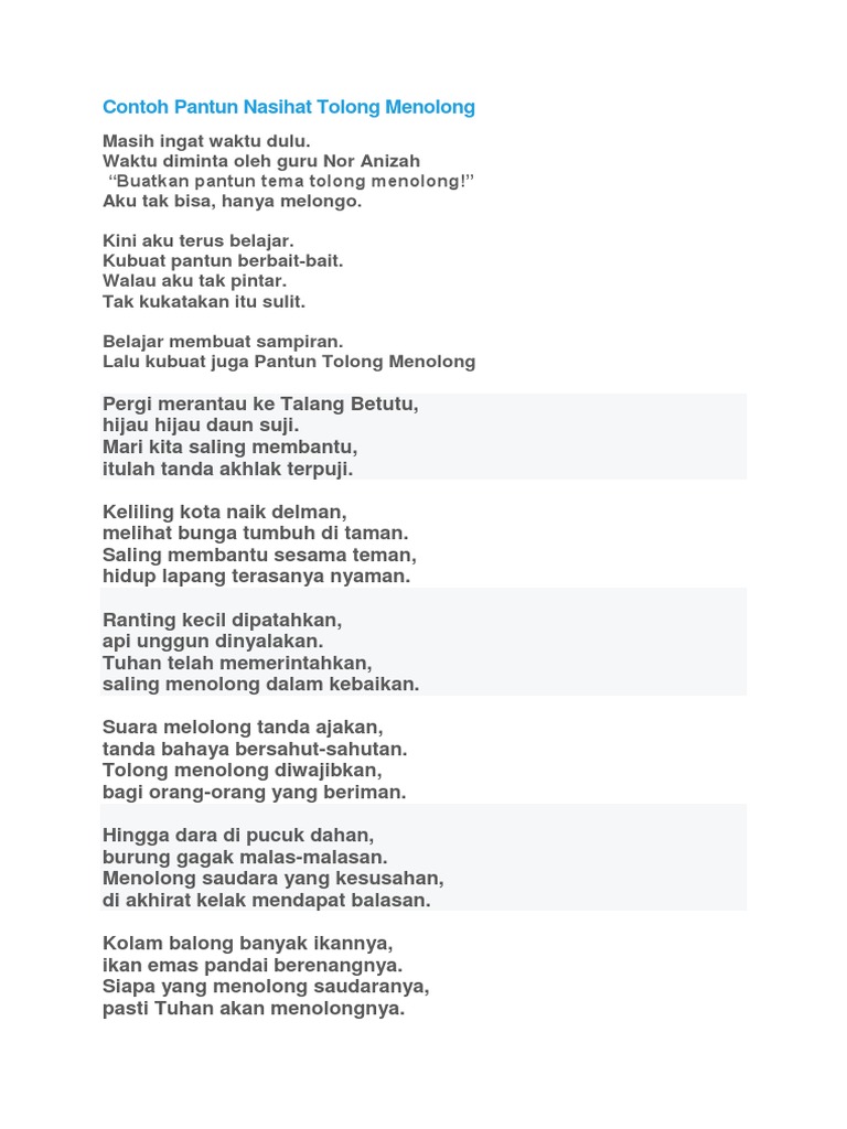 Contoh Pantun Nasihat Tolong Menolong Pdf