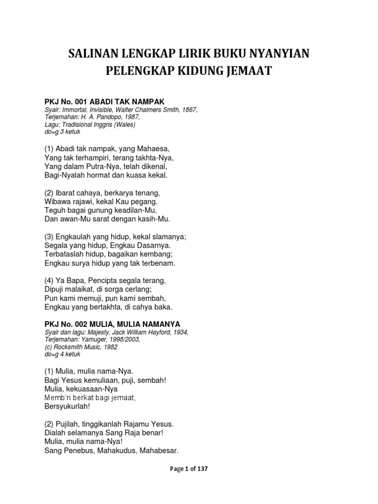 Pelengkap Kidung Jemaat Lirik Lengkap Pdf