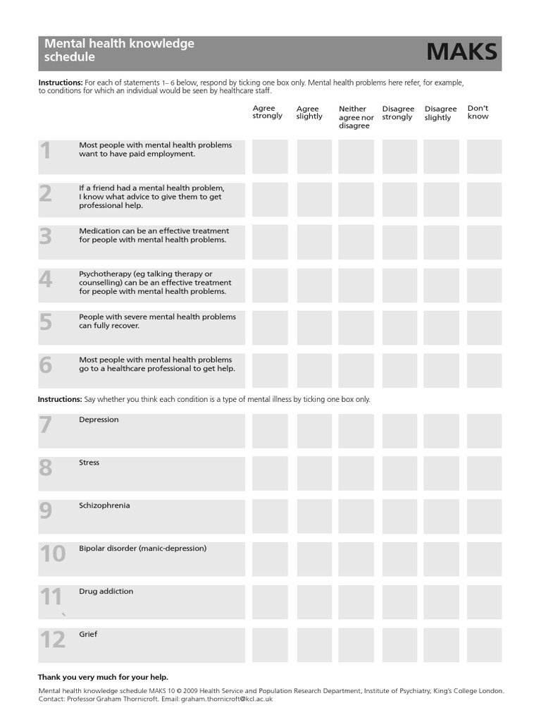 Mental Health Knowledge Schedule PDF