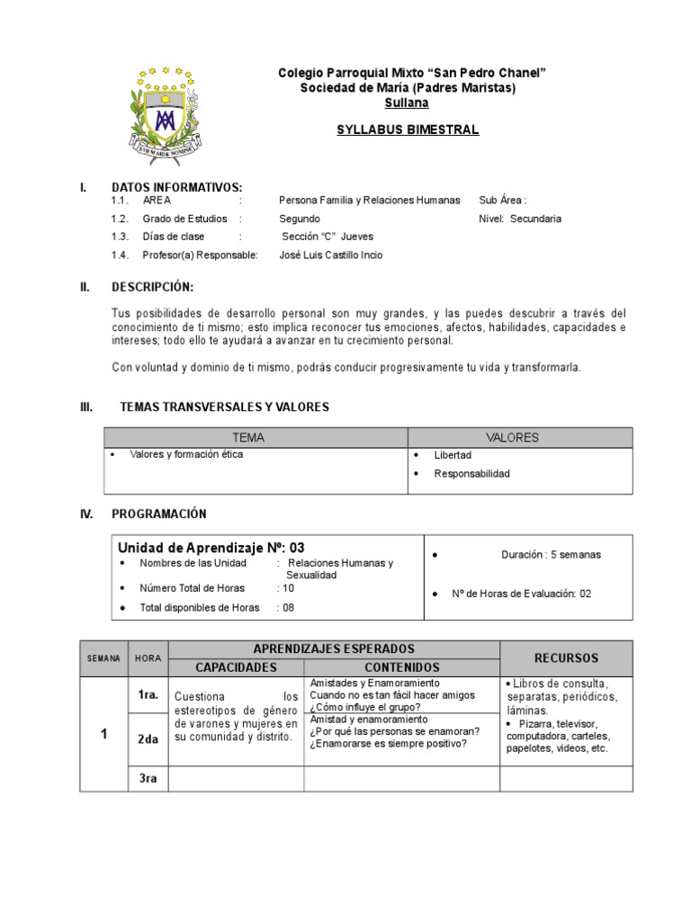 Syllabus PFRH 2do Secundaria | PDF | Educación Secundaria | Evaluación