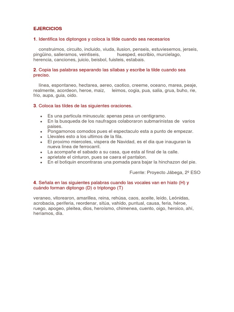 Ejercicios de Diptongos y Triptongos | PDF | Voz humana | Lingüística