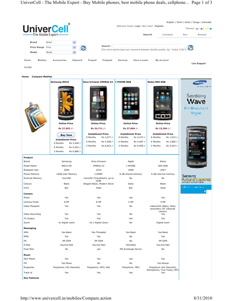 Mobile Phone Comparison & Prices | PDF | Mobile Computers ...