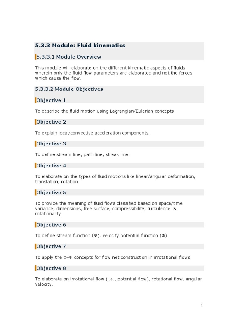 5.3.3 Module: Fluid Kinematics | PDF | Laminar Flow | Fluid Dynamics