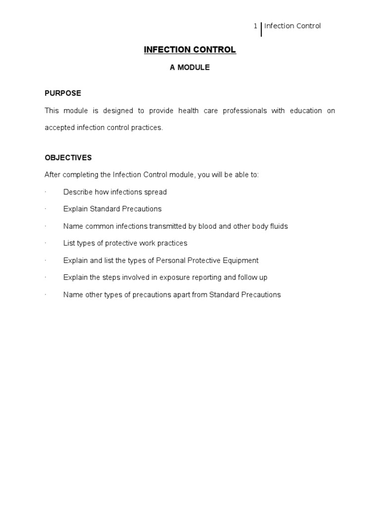 Infection Control Module PDF Transmission (Medicine) Infection