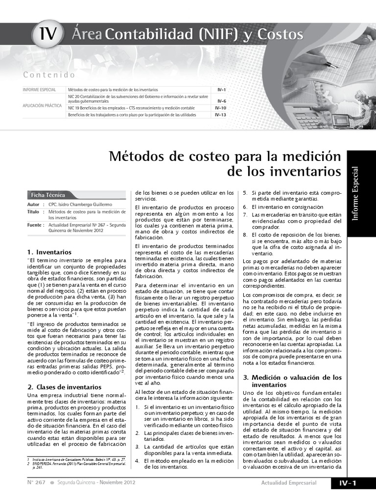 Métodos de Costeo: PEPS y Costo Identificado | PDF | Inventario | Costo