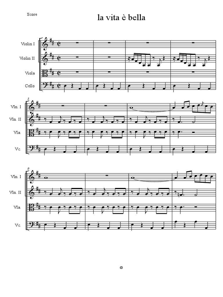 La Vida Es Bella (Cuarteto de Cuerda) PDF | PDF | Quatuor | Instrument ...