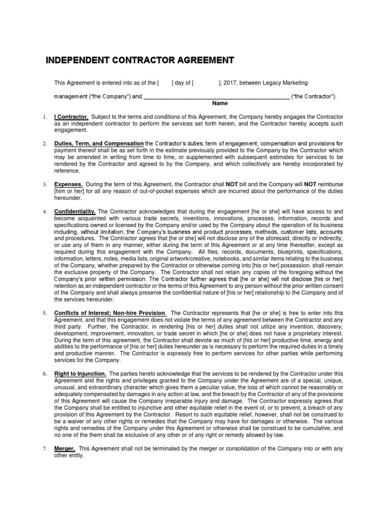 Independent Contractor Agreement CSP | PDF | Independent Contractor ...