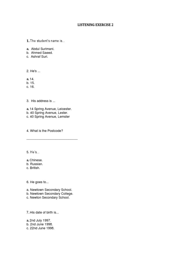Listening Exercise 2 | PDF | Travel