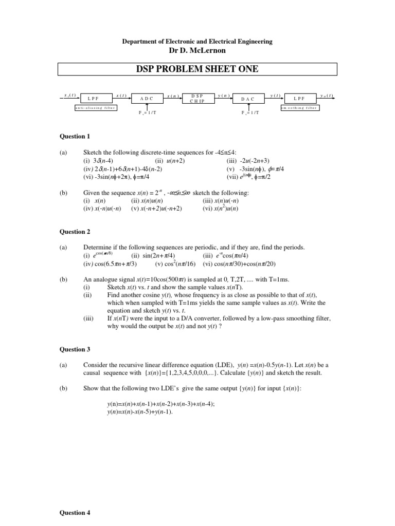 Problem Sheets 1 9 Discrete Fourier Transform Low Pass Filter