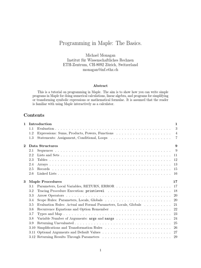 Programming in Maple - The Basics (Michael Monagan, 2007) PDF | PDF ...