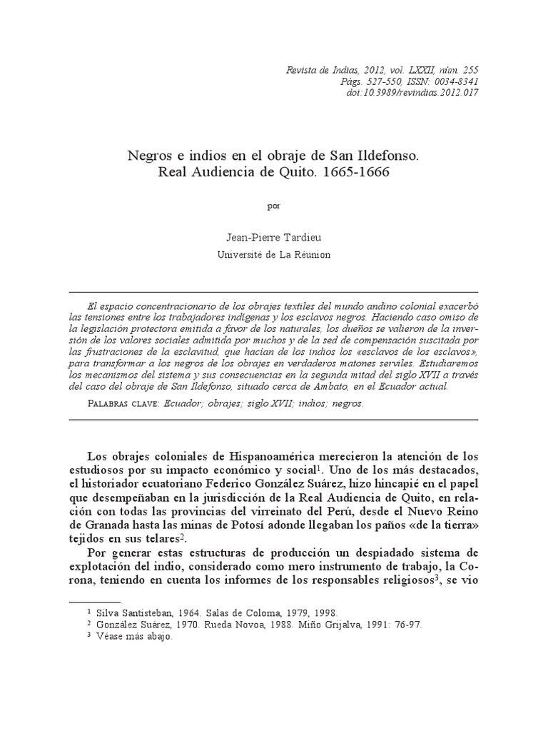 Negros e Indios en Los Obrajes de Quito | PDF | Esclavitud | Ecuador