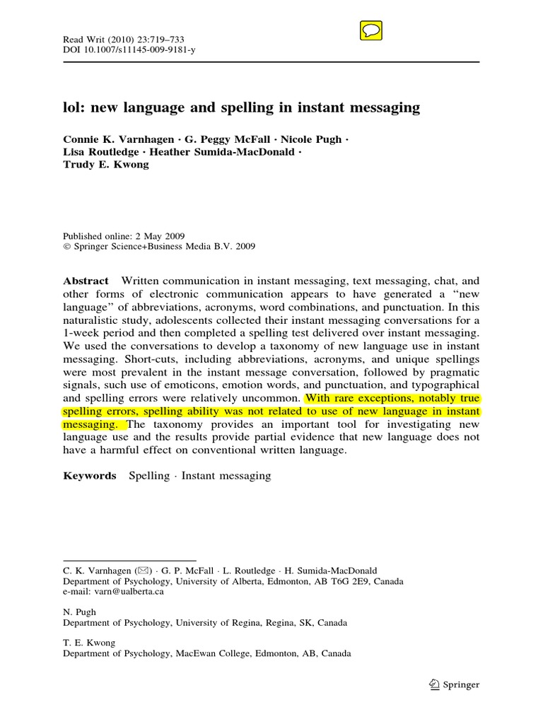 New Language in Instant Messaging | PDF | Letter Case | Semiotics