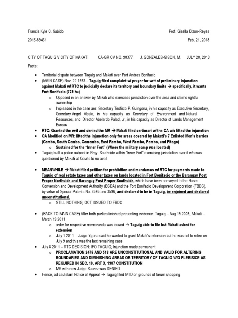 Taguig-Makati Boundary Dispute | PDF | Makati | Evidence